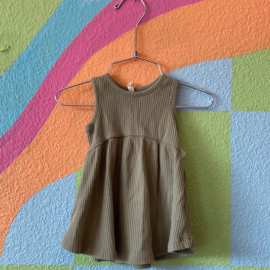 Olive Green Ribbed Dress, 6/12M