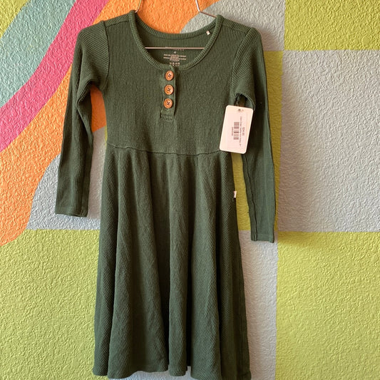 Dark Green Waffle Knit Dress, 4T