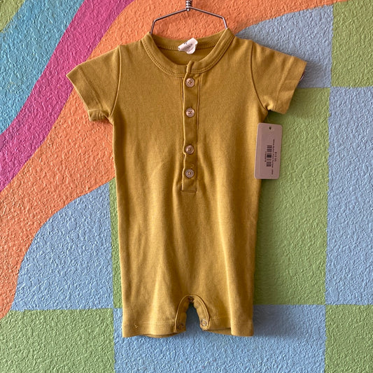 Yellow Button Front Romper, 3/6M