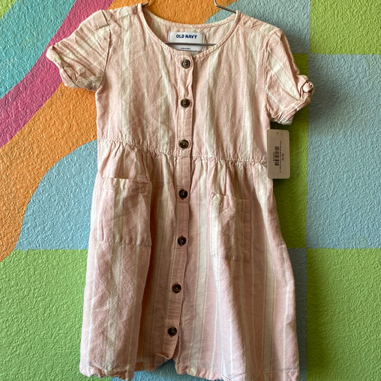 Pink Stripe Button Front Dress, 4T