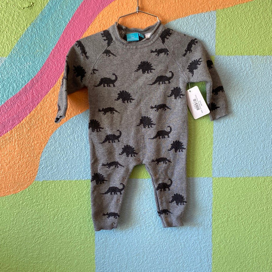 Gray Dino Knit Bodysuit, 3/6M