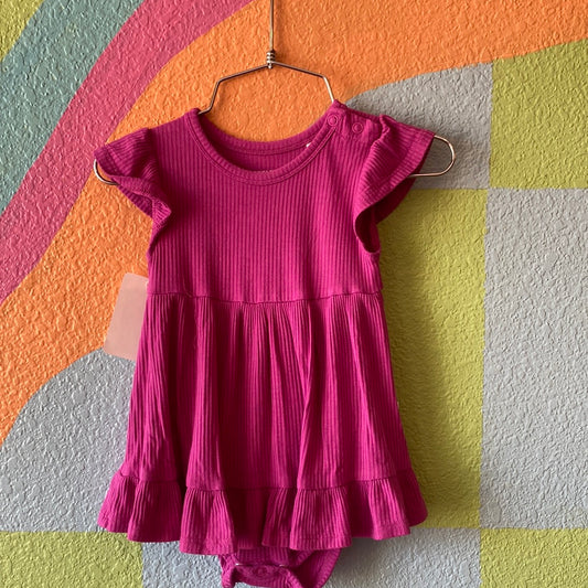 Hot Pink Ribbed Dress, 6/12M