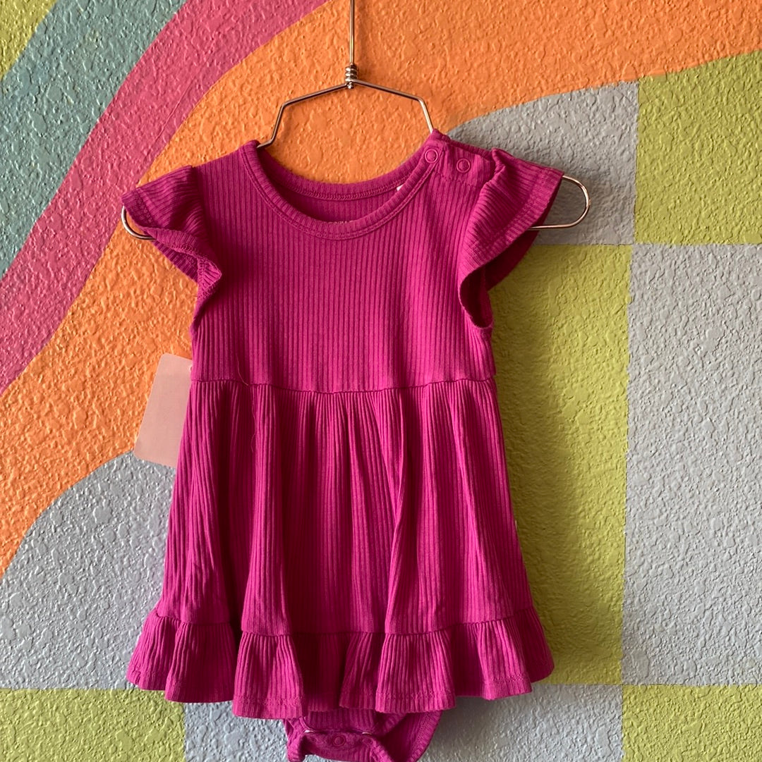 Hot Pink Ribbed Dress, 6/12M