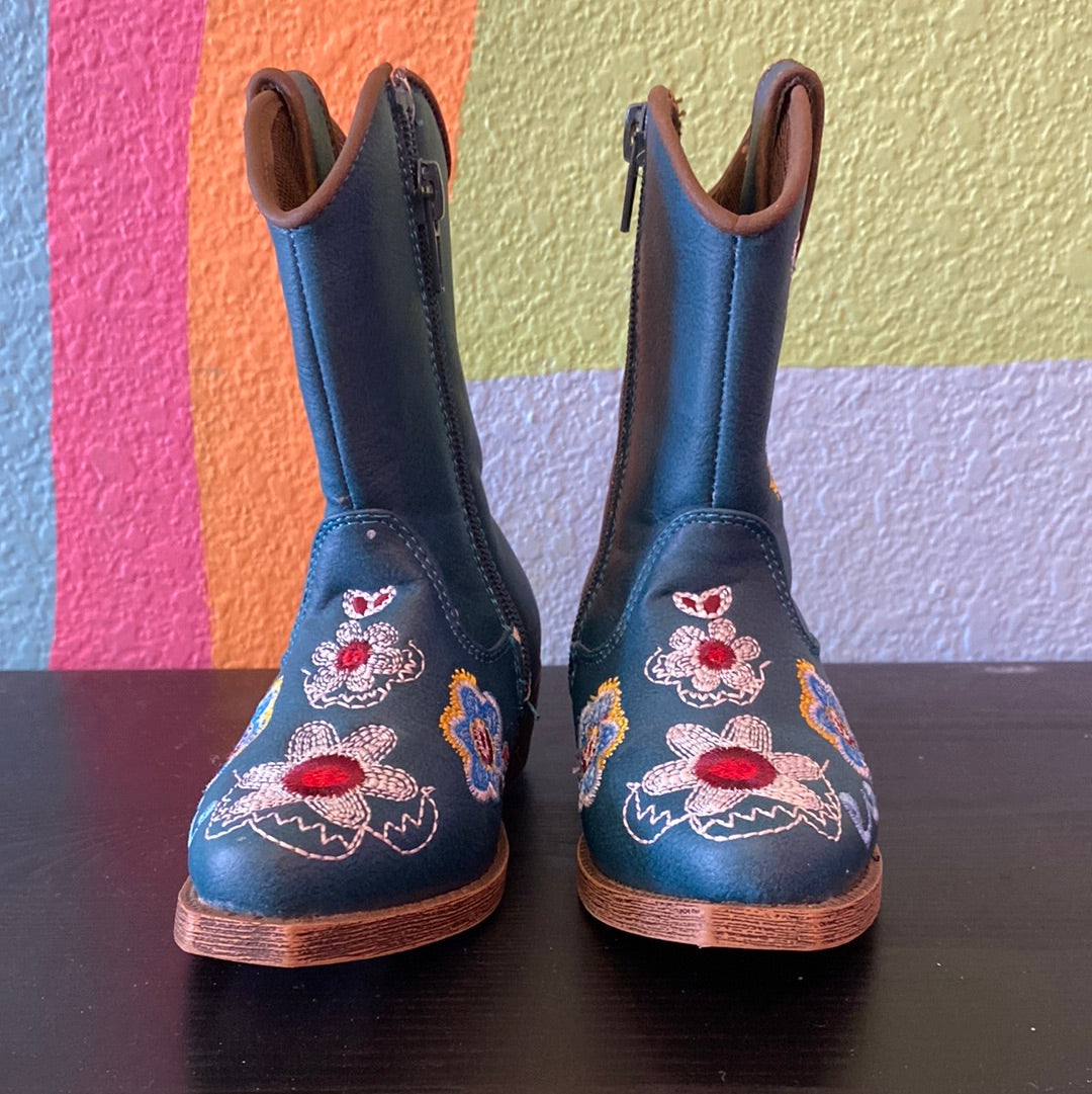 Teal Flower Cowboy Boots, 5.5