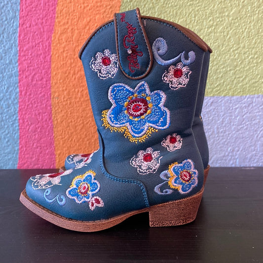 Teal Flower Cowboy Boots, 5.5