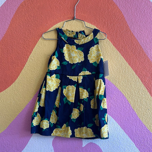 Navy + Yellow Flower Dress, 3T