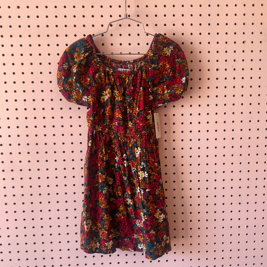 Red Floral Puff Sleeve Dress, 5T