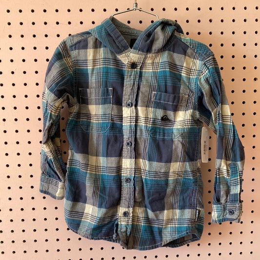 Blue Plaid Quiksilver Hooded Button Up, 4T