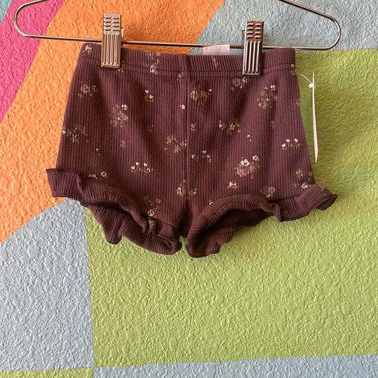 Plum Ribbed Floral Shorts, 3T