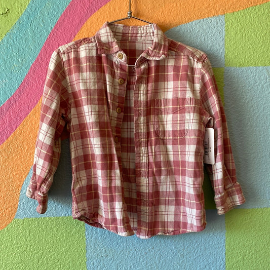 Pink Plaid Button Up Flannel, 3T
