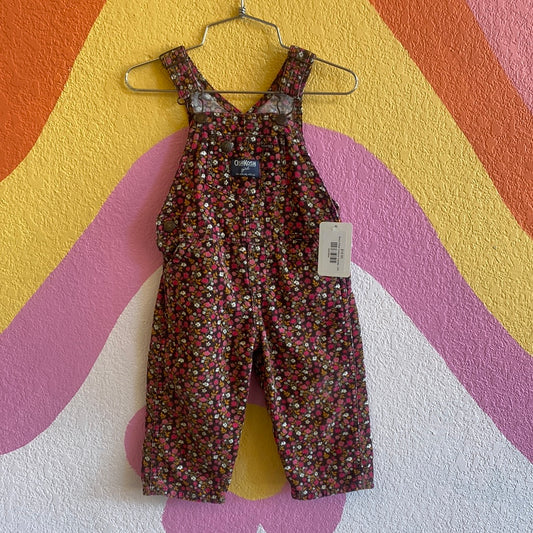 Brown Floral Corduroy Overalls, 12M