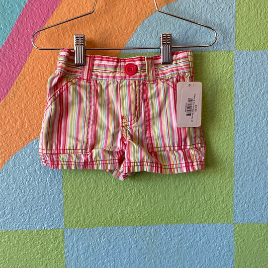 Green & Pink Striped Shorts, 4T